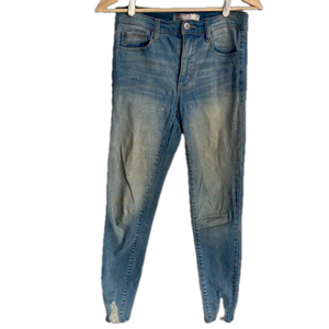 Garage High Rise Skinny Distressed Fringe Hem Denim Blue Jeans Size 3